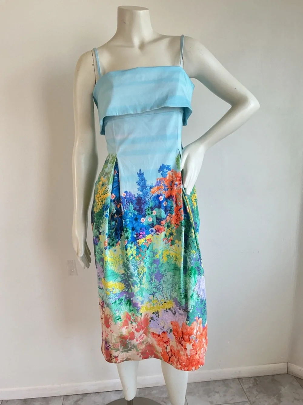 Anthropologie Landscape Floral Midi Dress Blue Fit & Flare Garden Artsy Size S - Picture 3 of 11